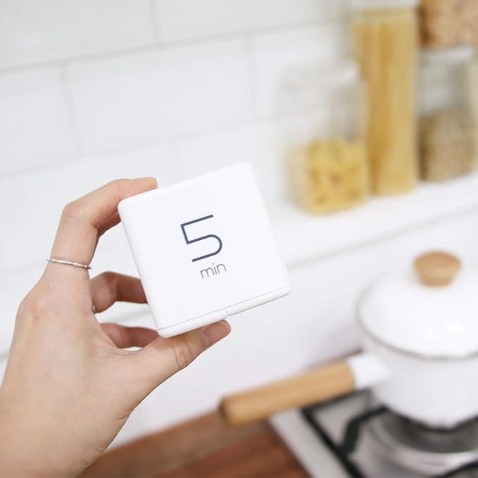 mooas Cube Timer (White), Timers Cube Flip Block Timers Productivity Gravity Sensor Time Management for Kids ADHD Classroom Kitchen Desk Workout Cooking Study 5, 15, 30, 60 min Timer Setting