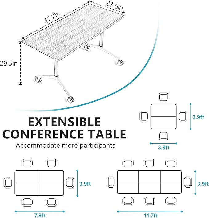 Goakwwuz Conference Room Table, Folding Conference Tables,Thicken Grey Tabletop,Flip Top Wooden Seminar Meeting Room Table for Conference Room Offices (10, Walnut, 47.2“)