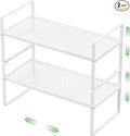 SOFRON Expandable Cabinet Storage Shelf Stackable Organizer Rack for Kitchen Bathroom Pantry Spice Cupboard Coffee Countertop Home Office Desk Heavy Duty Nonslip White Small 2 Packs