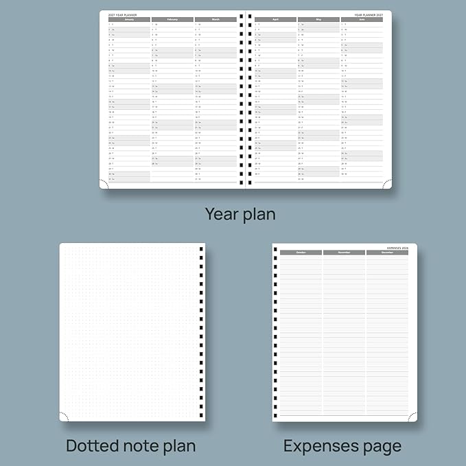 POPRUN 2026 Planner (Large - 8.5" x 10.5") with Hourly Schedule, Vertical Layout - 2026 Weekly Calendar (Jan. 2026 - Dec.2026) for Time Management, Monthly Tabs, Spiral Bound, Soft Cover - Blue Green