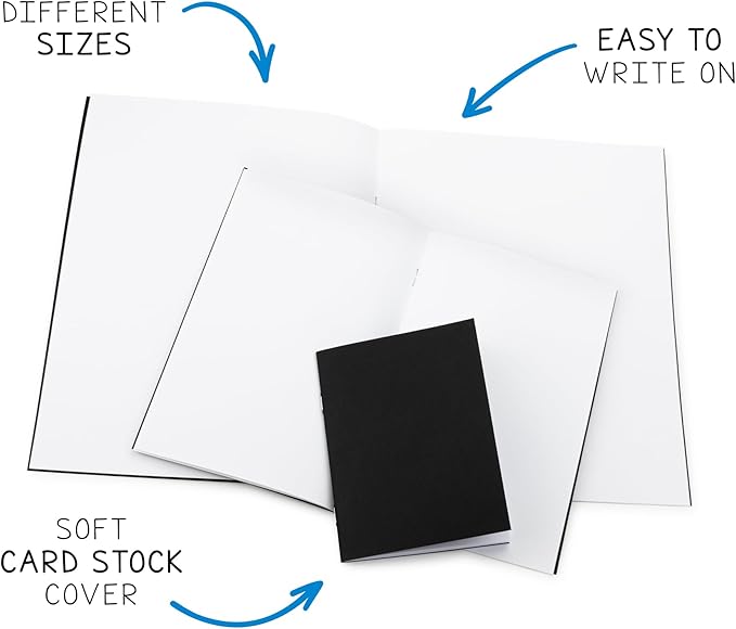 Hygloss Blank Books - Bulk 20 Pack – 5.5" x 8.5" A5 Black Paperback Blank Books for Kids to Write Stories, Doodle, Arts & Crafts – Plain Drawing Sketchbook, Unlined Journal, Notebook Without Lines