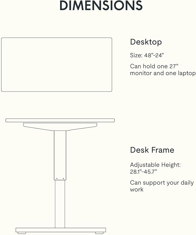 FLEXISPOT EN1 One-Piece Standing Desk with 1-Inch Thick Seamless Desktop, 48"x24" Electric Height Adjustable Desk for Home Office, Multi-Monitor Setups & Easy Assembly, Gray Wood