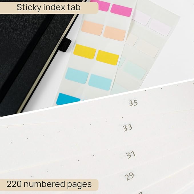 POPRUN Spiral Bullet Dotted Journal Notebook, 7-1/4" x 9-1/2" - 120 GSM Thick Paper, 220 Numbered Pages, Hardcover for Men & Women with Pocket, Index Tabs, 8 Perforated Sheets, Olive