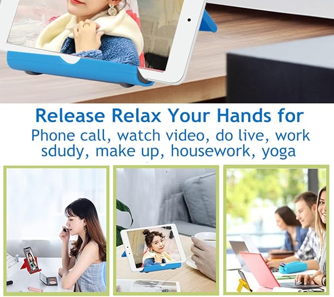 JUSDIQIR Cell Phone Stand for Desk Foldable Cell Phone Holder Desk Tablet Holder Mobile Phone Dock, Multi-Angle Universal Adjustable Tablet Dock Compatible with Most Cell Phones (Blue)