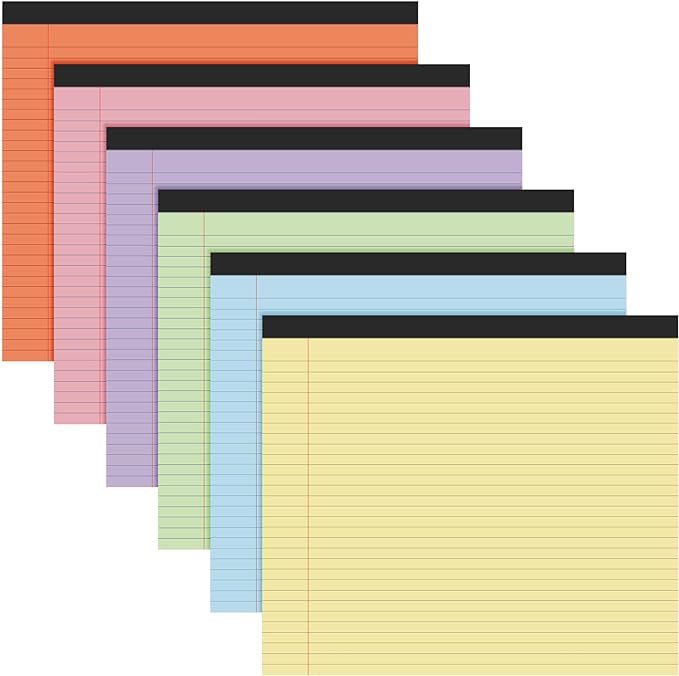 Lincia 6 Pcs 11" x 9.5" Legal Pads College Ruled Notepad Landscape Notebook Horizontal Lined Notebook 80 Gsm Assorted Colors Paper Pastel Writing Pads for School Office, 40 Sheet (Bright Color)