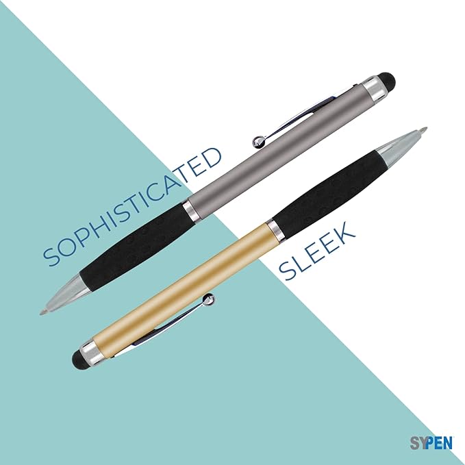 SyPen Personalized Pens With your Custom Logo or Text-600 Pack Bulk-for Businesses, Parties, and Events, 2 in 1 Ballpoint Pen & Stylus Compatible with Touchscreen Devices, Gold Barrel, Black Ink