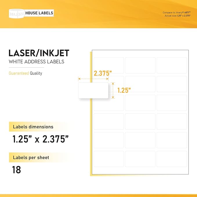 HOUSELABELS 18-up Address Labels (2-3/8" x 1-1/4") for Laser and Inkjet Printers, 500 Sheets