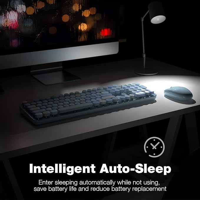MOFII Wireless Keyboard and Mouse Combo, Retro Keyboard with Round Keycaps, 2.4GHz Dropout-Free Connection, Cute Wireless Mouse for PC/Laptop/Mac/Windows XP/7/8/10 (Blue-Colorful)