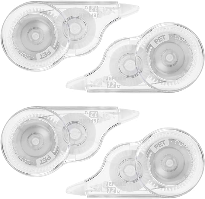 JEFURE 4 Pcs Correction Tape, 39.4 Ft White Wrong Out Tear-Resistant Bulk, Instant Corrections Easy To Use Applicator for School, Office, Note Taking, Journal (Tape Width 0.2 in, Clear)