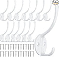 Homanu 14 Pack Coat Hooks Wall Mounted with 28 Screws, Heavy Duty White Towel Hooks Metal Double Hooks, No Rust Retro Rustic Wall Hooks for Hanging Towel, Coat, Scarf, Bag, Hat, Cup, Key