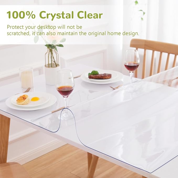 Eisdroma 22 x 44 Inch Clear Table Cover Protector, Clear Table Protector for Dining Room Table, 1.5mm Plastic Table Cover, Waterproof Table Pad for Kitchen, Office