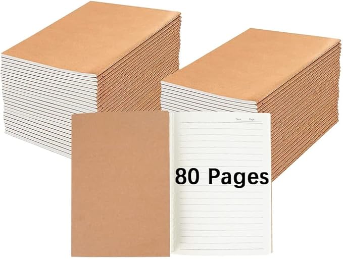 30 Pack Journal Notebook, Kraft Cover Lined Paper Journal for Traveler, Notes, Memo - Bulk Journals Sewn Brown Notebook, 80 Pages, 8.3'' x 5.5''