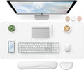 Bloss Leather Desk Pad and Keyboard Wrist Rest, Large Mouse Pad + Keyboard Pad+Mouse Wrist Support, Non-Slip Desk Mat Protector for Office, Home (35.4×15.7 Inches,White)