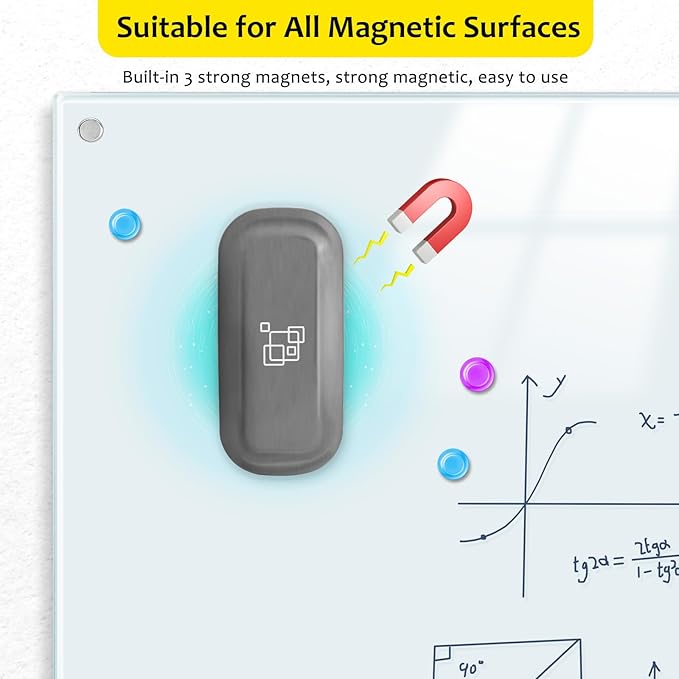 maxtek Magnetic Dry Erase Eraser, Glass Board Erasers, 4 Pack, Whiteboard Eraser for Dry Erase Board, Glass Board, Calendar Board, Office and School Supplies (Gray)