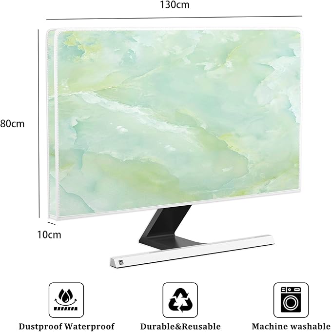Baocicco Sage Green Marble Waterproof TV Dust Cover 55 Inch Anti-Static Dustproof Abstract Creative Desige Television Accessories TV LCD Screen Texture TV Decoration for Tablet