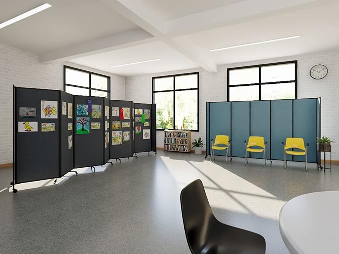 Versare Straightwall Sliding Portable Wall Partition | Freestanding Office Dividers | Locking Wheels | Temporary Room Separator | 11'3'' Wide x 7'6'' Tall Royal Blue Fabric Panels
