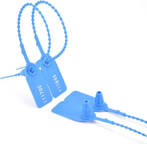 1000Pcs Plastic Tamper Shipping Seals Pull-Tite Security Seal Signage Numbered Fire Extinguisher Tags Zip Ties Labels Disposable Self Locking for Logistics, Luggage,Transport (Blue, 1000pcs)