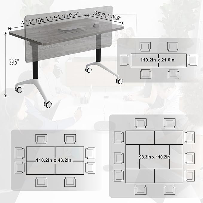 JEHUJD Conference Table,55.1''Folding Conference Room Table for 4-12 People,Mobile Flip Top MeetingTraining Table with Different Coulor and Styles for Offices, Classrooms,Meeting Room (4, 61''F)