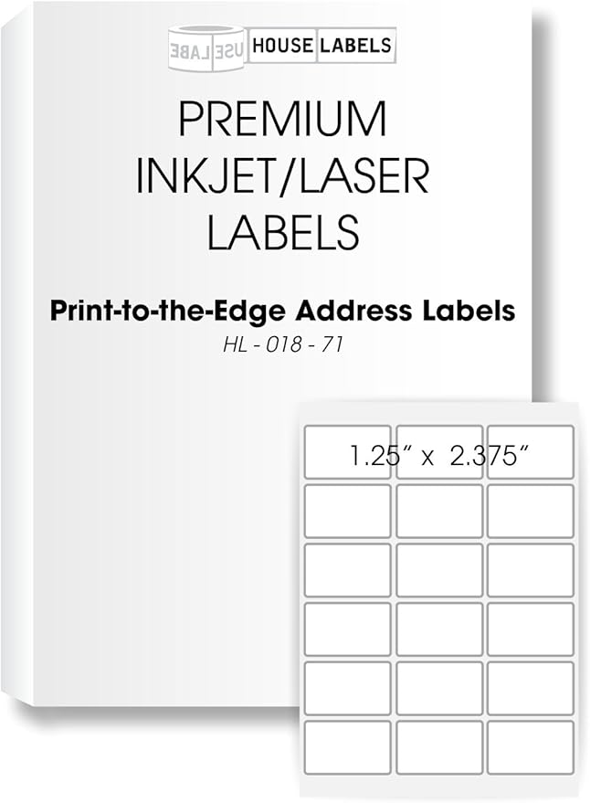 HOUSELABELS 18-up Address Labels (2-3/8" x 1-1/4") for Laser and Inkjet Printers, 50 Sheets