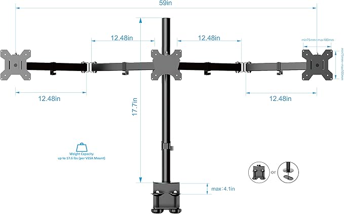 Rocelco 46" Standing Desk Converter with AC USB Charger and Triple Monitor Mount Arm - Height Adjustable Sit Stand Up Three Screen Riser Workstation - Keyboard Tray - Black (R DADRB-46-ACUSB-DM3)