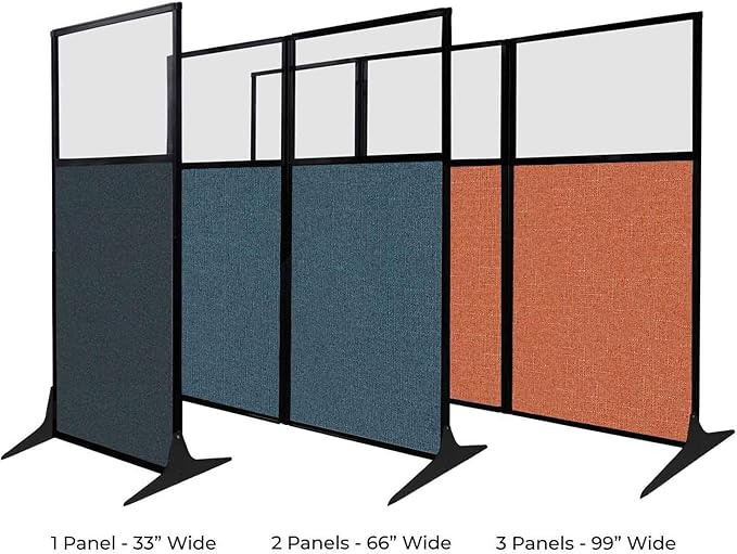 Versare Workstation Partition | Portable Wall Divider | Modern Office Cubicle | Free Standing Privacy Screen | Flexible Work Space | 66" x 70" Gray Elm Wood Grain Panels No Window