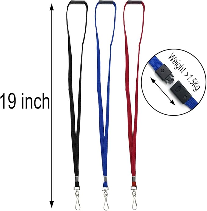Lanyards Safety Black Lanyards Neck Flat Premium Breakaway Badge Lanyard with J-Hook for ID Nametag Badge Holder (Black, 50 PCS)