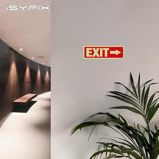 iSYFIX Exit Signs with Directional Right Arrow, Glow in the Dark, Photoluminescent Aluminum 12x4 Inch - 2 Pack, Laminated for UV & Weather Resistance, Ideal for Offices, Schools, Theaters & More