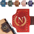 Personalized Mark Bookmark with Pen Holder, Leather Magnetic Book Marker 26 Letters,Custom Initials Page Marks, Gifts for Book Lovers Readers Men Women (Red, N)
