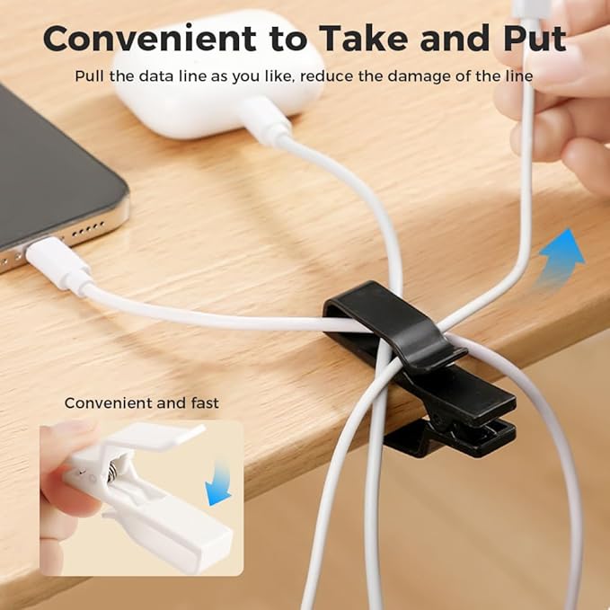 Movable Cord Holder for Nightstand, 2026 New Upgrade Cord Organizer Holder, Cable Organizers USB Cable Holder Wire Organizer Cord Clips, Cable Hider for Home, Office,Cubicle Accessories (9, Black)