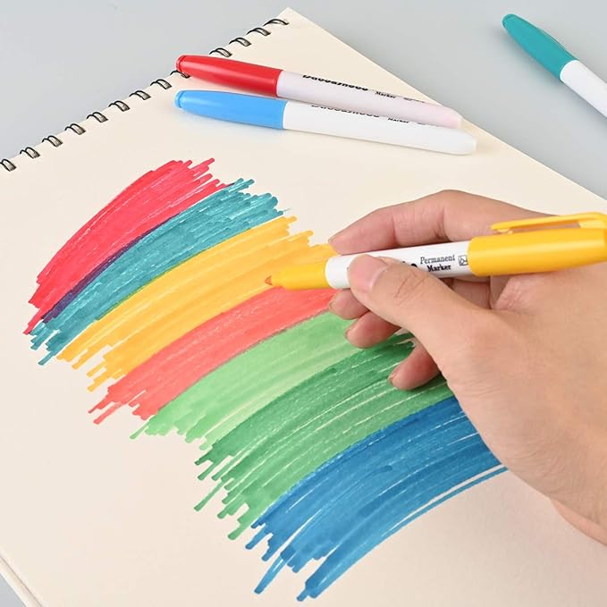 Dabo & Shobo 48 Colors Permanent Markers, Fast Drying, Suitable For Classroom Office Meeting，Works On Plastic, Wood, Stone, Metal and Glass for Doodling, Coloring, Marking
