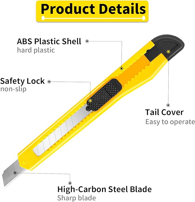 24Pack Box Cutters (9MM Wide Blade Cutter 4 Color) Utility Knife Retractable Compact Extended Use for Office, Home, Arts Crafts, Hobby