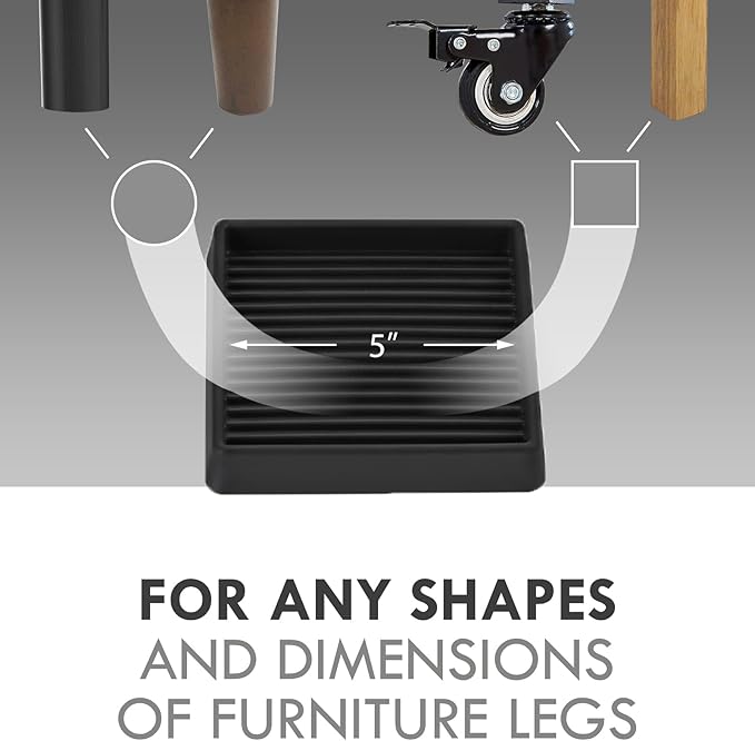 VOCOMO 5X5 Rubber Caster Cups, Non Slip Furniture Pads, Anti-Slip Gripper, Anti Skid Furniture Feet, Anti Slide Floor Protector for Bed Couch Stoppers - 8 Pack Black