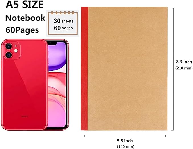 Zegrox 12 Pack Notebooks Bulk, Kraft Cover Lined Blank College Ruled Travel Journals with Rainbow Spines For Women Students Business, 60 Pages, 8.3”x 5.5”, A5, 12 Colors
