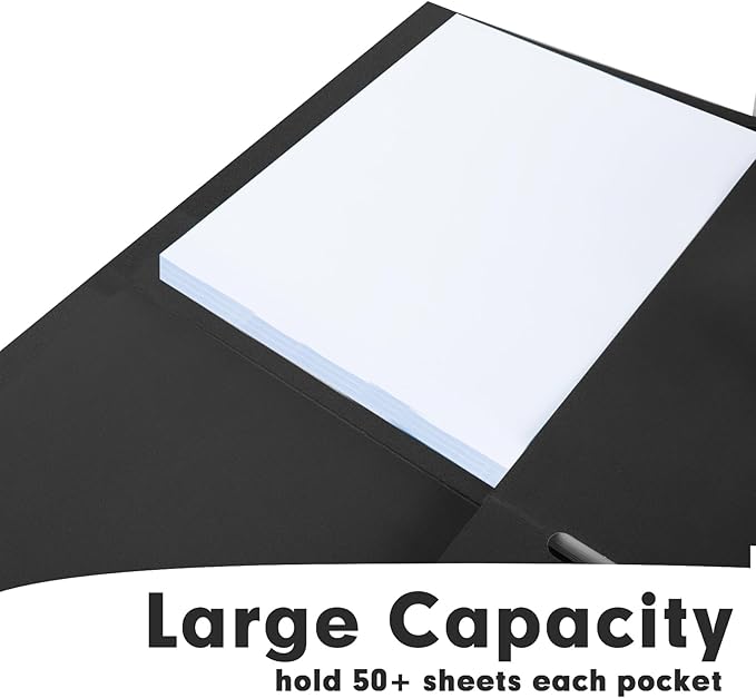 Two Pocket Folders, RAZCC 50 Pack 2 Pocket Folders Fit Letter Size Paper, Paper Folders with Pockets for School Office Business Home, Black