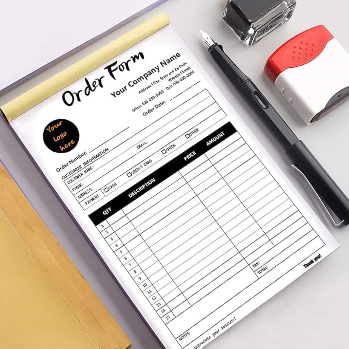 Personalized Invoice Book Custom 2 Part/3 Part Receipt Book Quote Estimate Order Forms Carbonless Form with Your Company Name Logo Address,2-10 Books (Style 10)