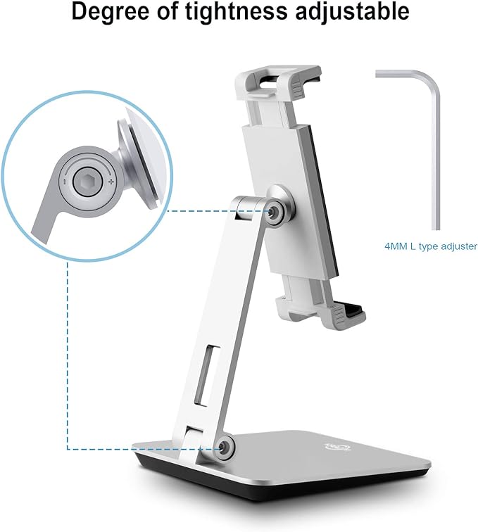 KABCON Tablet Stand Holder, Tightness Adjustable Multi-Angle Foldable Eye-Level Aluminum Solid Tablets Stands Dock for 4''-14''Tablets/Phone, iPad Series,Samsung Galaxy Tabs,Kindle Fire,Etc.