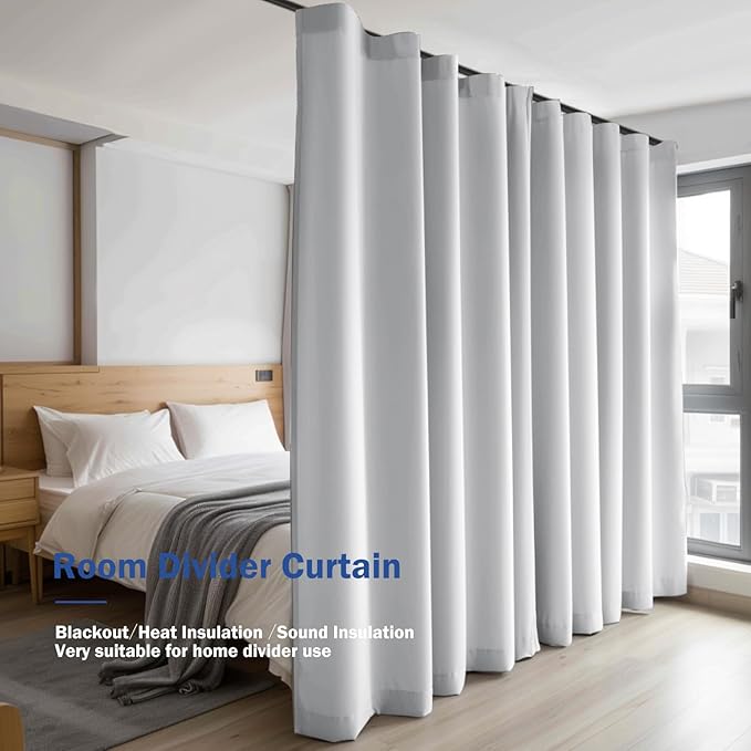 cbsroro Room Divider Blackout Curtain Track Curtains Wall Dividers Panels Screen for Living Rooms Bedroom Office Privacy Partition Separation, W100 × L96 Inch,1 Panel, White