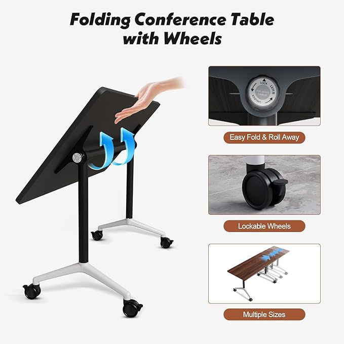 Goakwwuz Conference Room Table, Folding Conference Tables,Thicken Grey Tabletop,Flip Top Wooden Seminar Meeting Room Table for Conference Room Offices (8, Walnut, 47.2“)