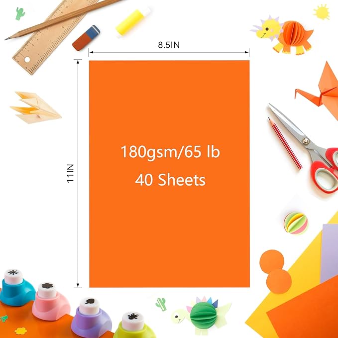 40 Sheets Red Card Stock, 180gsm/65lb Cardstock Paper 8.5" x 11", Bulk Craft Paper for Printing, Crafting, Scrapbooking, Party Decorations