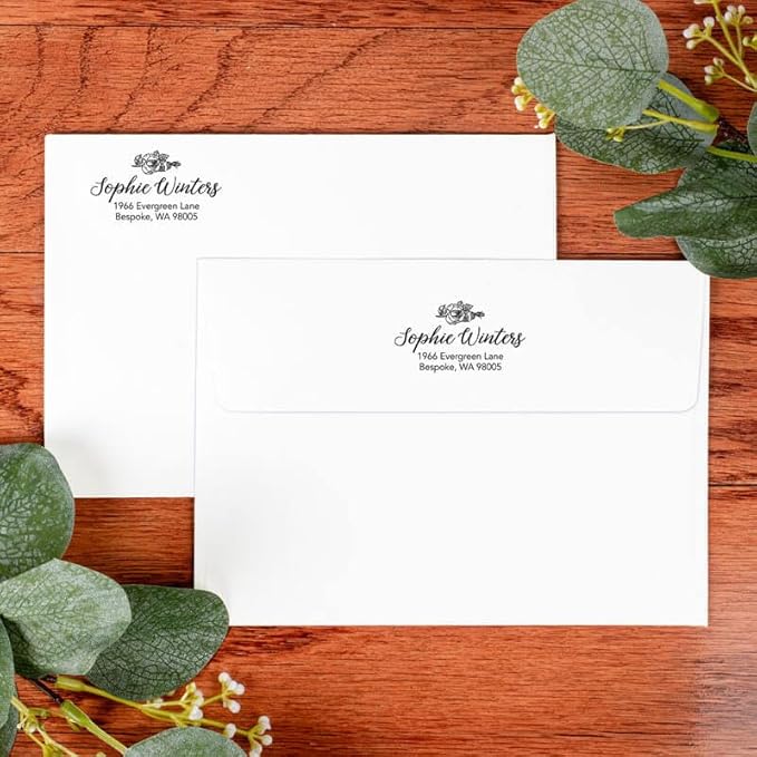 Custom Floral Address Stamp | Choose from 12 Designs | Multiple Ink Color Options | Envelope Return Address Stamp for Couple or Family (Design 6, Large)
