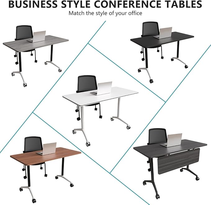 Goakwwuz Conference Room Table, Folding Conference Tables,Thicken Grey Tabletop,Flip Top Wooden Seminar Meeting Room Table for Conference Room Offices (8, Black+White, 55.1”)
