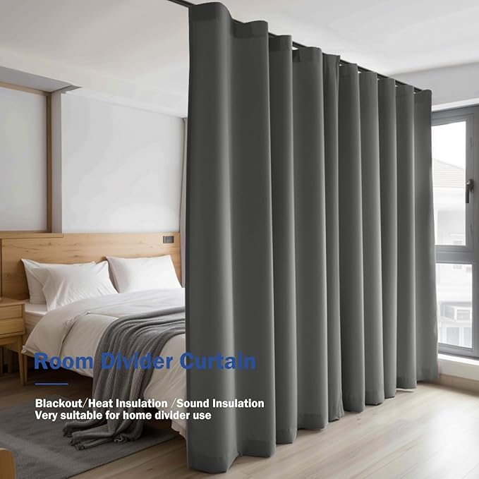 Cbsroro Room Divider Blackout Curtain Track Curtains Wall Dividers Panels Screen for Living Rooms Bedroom Office Privacy Partition Separation, W120 × L108 Inch,1 Panel, Grey
