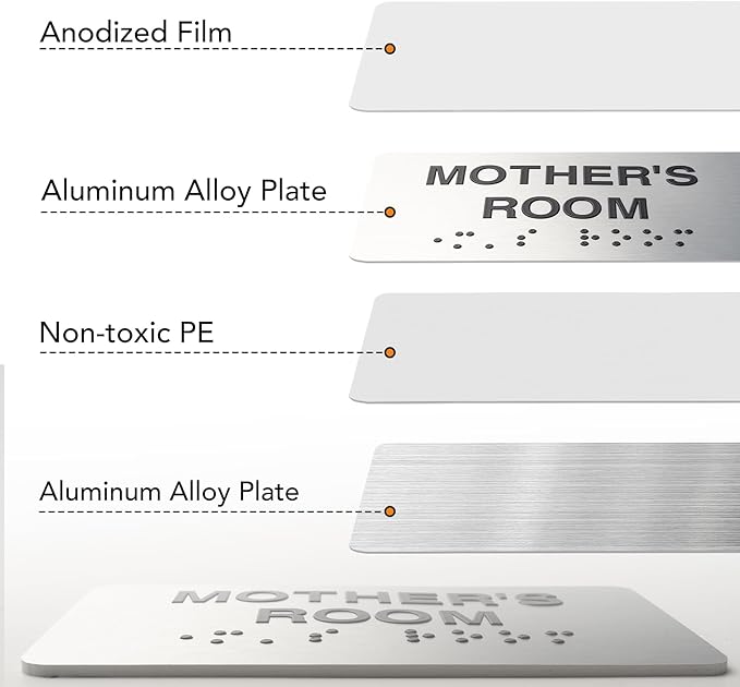Meeting Room Signs for Business and Office Sign, ADA Signs with Raised Text & Grade 2 Braille, Easy Installation with Adhesive Pad – Brushed Aluminum/Silver