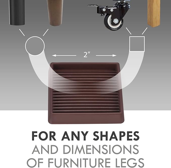 VOCOMO 2X2 Rubber Caster Cups, Non Slip Furniture Pads, Anti-Slip Gripper, Anti Skid Furniture Feet, Anti Slide Floor Protector for Bed Couch Table Chair Stoppers - 8 Pack, Brown