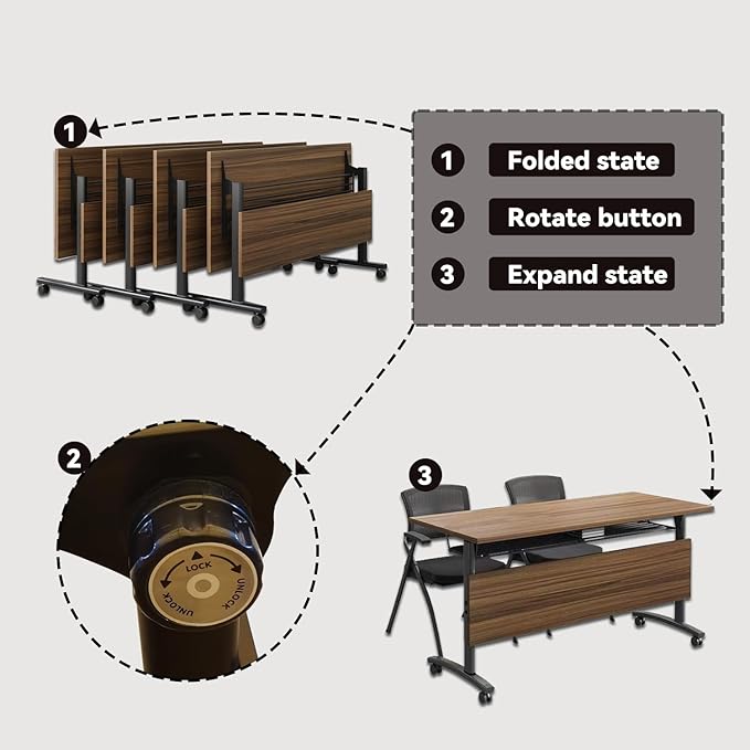 LKATOR Conference Table,Folding Office Tables with Wheels,Large Conference Meeting Room Tables for 10-12 People,Mobile Training Seminar Table with Flip Top,Modular Meeting Table for Office (55.1in) ﻿