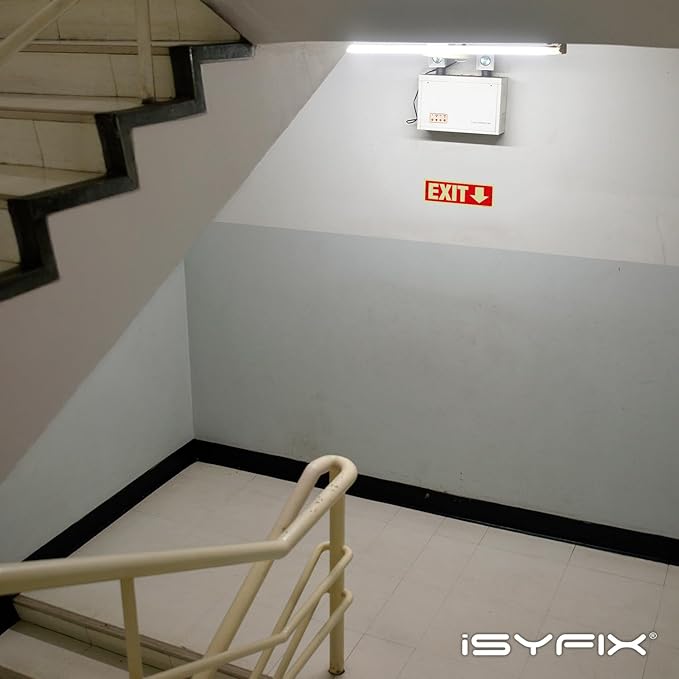 iSYFIX Exit Signs with Directional Down Arrow - 6 Pack 12x4 Inch Glow in the Dark for Business, School, Office, Warehouse - Durable 40 Mil Polystyrene, UV Laminated, Waterproof, Scratch & Fade Resistant