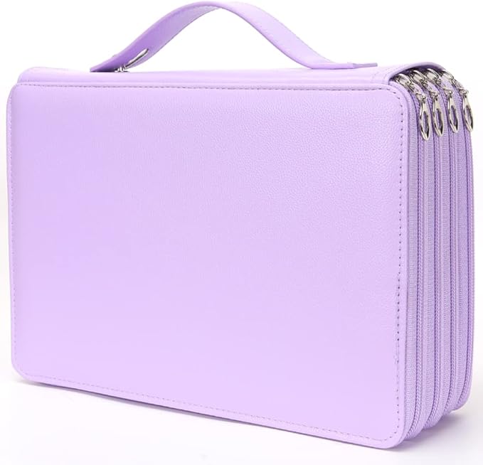 Vomgomfom Colored Pencil Holder - 200 Slot Deluxe PU Leather Pencil Case with Zipper Closure, Large Capacity for Watercolor Pens or Markers, Artist Organizer (Purple)