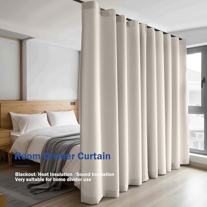 cbsroro Room Divider Blackout Curtain Track Curtains Wall Dividers Panels Screen for Living Rooms Bedroom Office Privacy Partition Separation, W150 × L96 Inch,1 Panel, Beige