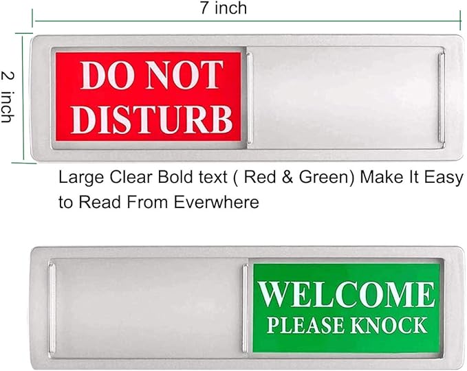 Magnetic Do Not Disturb Sign - Privacy Slider Door Hanger with Non-Scratch Surface, Reversible Indicator for Home Office, Restroom, Hotel, Hospital, Conference Room， 7"x2" Silver.