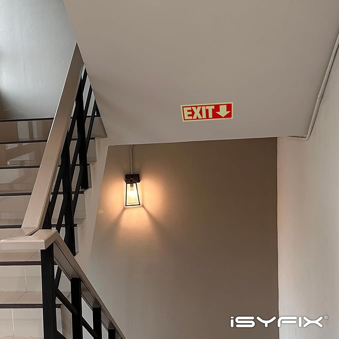 iSYFIX Exit Stickers Signs with Directional Down Arrow 2 Pack 12x4 Inch - Glow in the Dark Photoluminescent Vinyl for Office, School, Business, Warehouse - UV & Weather Resistant for Indoor/Outdoor Use